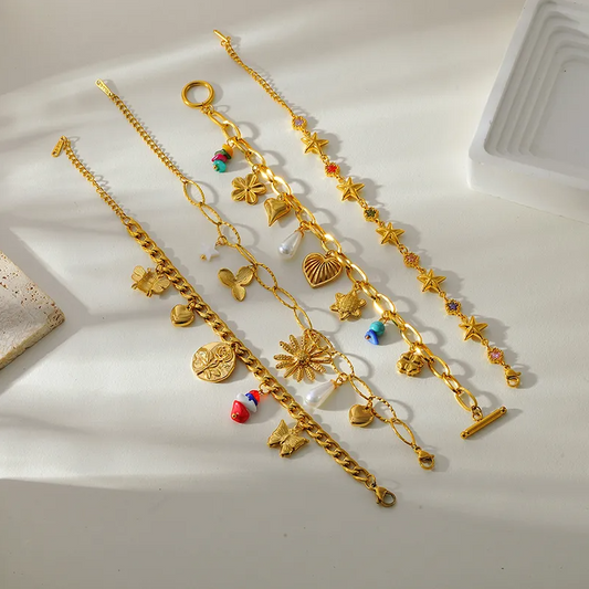 Gold Ocean Pearl Charm Toggle Bracelet - Jewelry - 18k Gold Plated Waterproof Jewellery - Collection 9