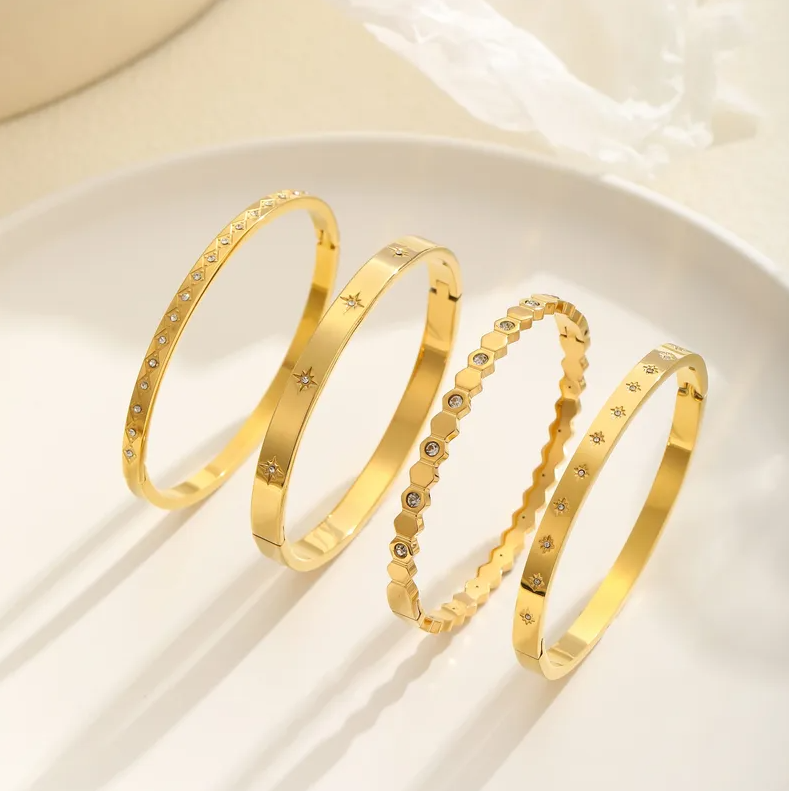 Gold Screw Detail Hinged Bangle Bracelet - Jewelry - 18k Gold Plated Waterproof Jewellery - Collection 9