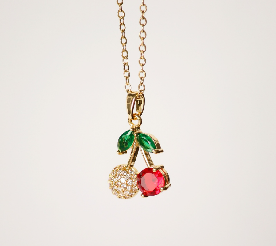Gold Crystal Cherry Pendant Necklace - Jewelry - 18k Gold Plated Waterproof Jewellery - Collection 9