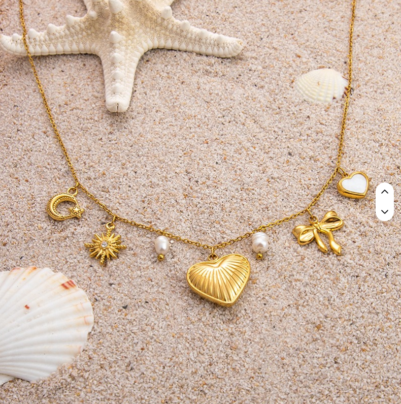 Gold Pearl Charm Heart Bow Necklace - Jewelry - 18k Gold Plated Waterproof Jewellery - Collection 9