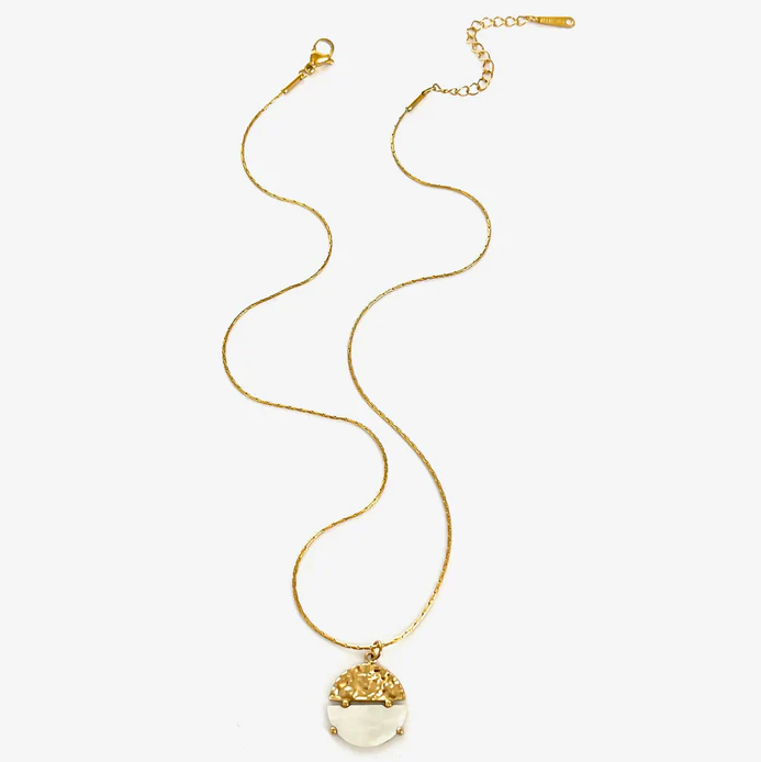 Gold Natural Stone Crown Pendant Necklace - Jewelry - 18k Gold Plated Waterproof Jewellery - Collection 9