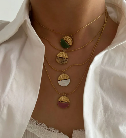 Gold Natural Stone Crown Pendant Necklace - Jewelry - 18k Gold Plated Waterproof Jewellery - Collection 9