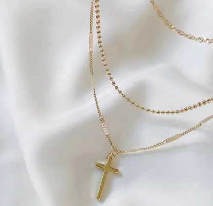 Gold Cross Multi-Chain Layered Necklace - Jewelry - 18k Gold Plated Waterproof Jewellery - Collection 9