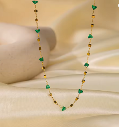 Gold Green Crystal Layered Necklace - Jewelry - 18k Gold Plated Waterproof Jewellery - Collection 9