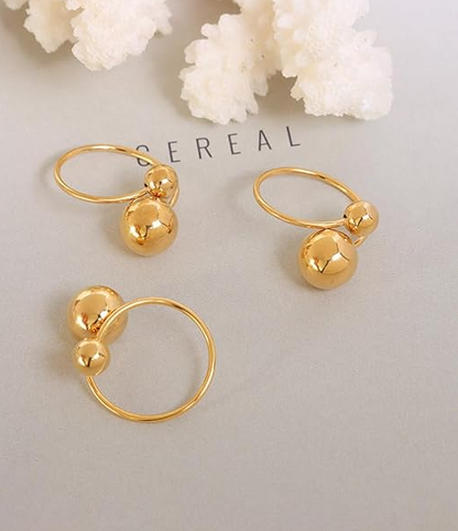 Gold Double Ball Open Cuff Ring - Jewelry - 18k Gold Plated Waterproof Jewellery - Collection 9