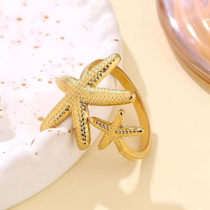 Gold Textured Starfish Ring - Jewelry - 18k Gold Plated Waterproof Jewellery - Collection 9