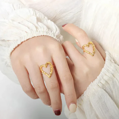 Gold Snake Heart Adjustable Ring - Jewelry - 18k Gold Plated Waterproof Jewellery - Collection 9