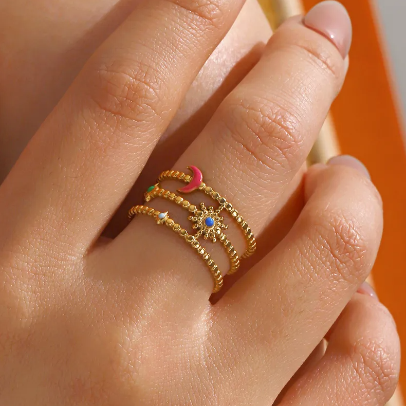 Gold Celestial Multi-Band Adjustable Ring - Jewelry - 18k Gold Plated Waterproof Jewellery - Collection 9