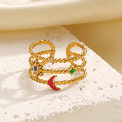 Gold Celestial Multi-Band Adjustable Ring - Jewelry - 18k Gold Plated Waterproof Jewellery - Collection 9