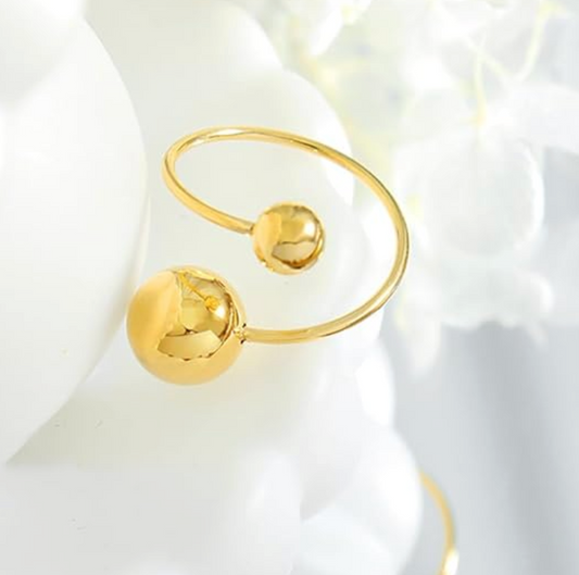 Gold Double Ball Open Cuff Ring - Jewelry - 18k Gold Plated Waterproof Jewellery - Collection 9