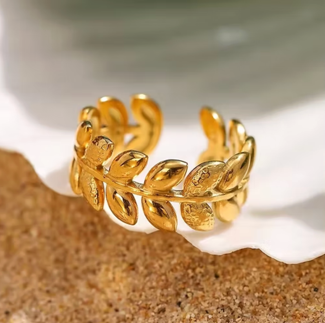 Gold Leaf Design Ring - Jewelry - 18k Gold Plated Waterproof Jewellery - Collection 9