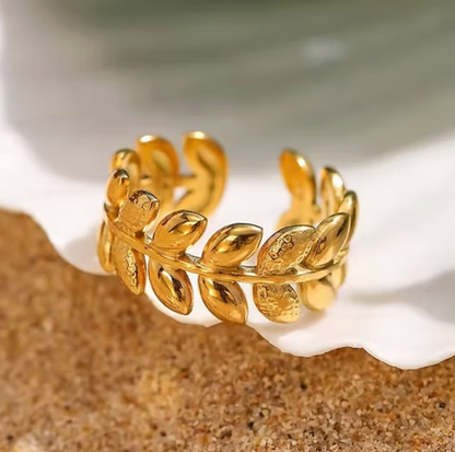 Gold Leaf Design Ring - Jewelry - 18k Gold Plated Waterproof Jewellery - Collection 9