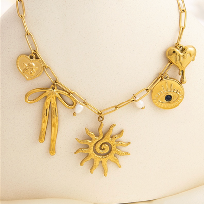 Multi Charm Statement Necklace - Jewelry - 18k Gold Plated Waterproof Jewellery - Collection 9