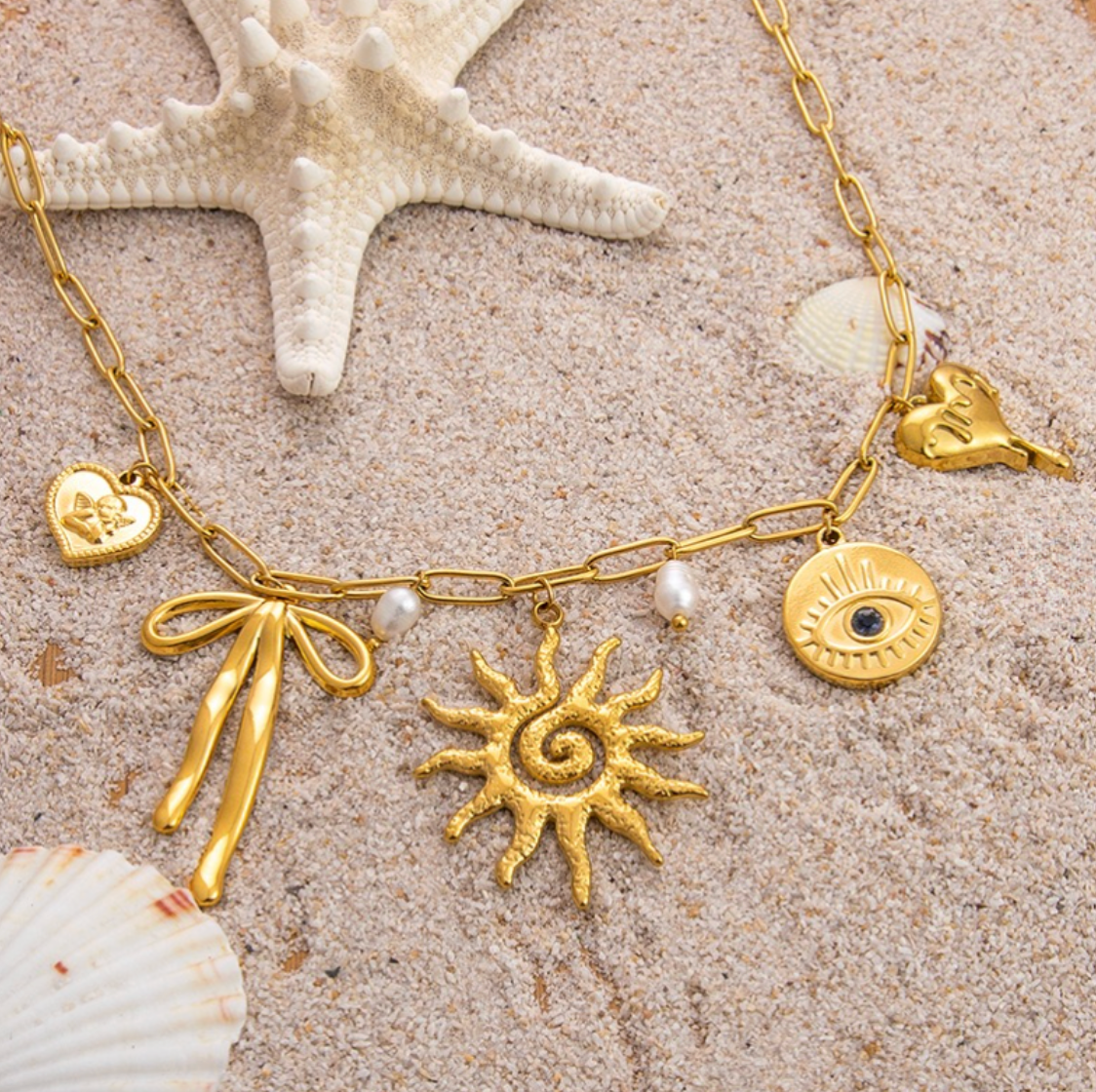 Multi Charm Statement Necklace - Jewelry - 18k Gold Plated Waterproof Jewellery - Collection 9