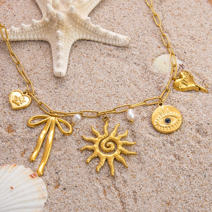 Multi Charm Statement Necklace - Jewelry - 18k Gold Plated Waterproof Jewellery - Collection 9