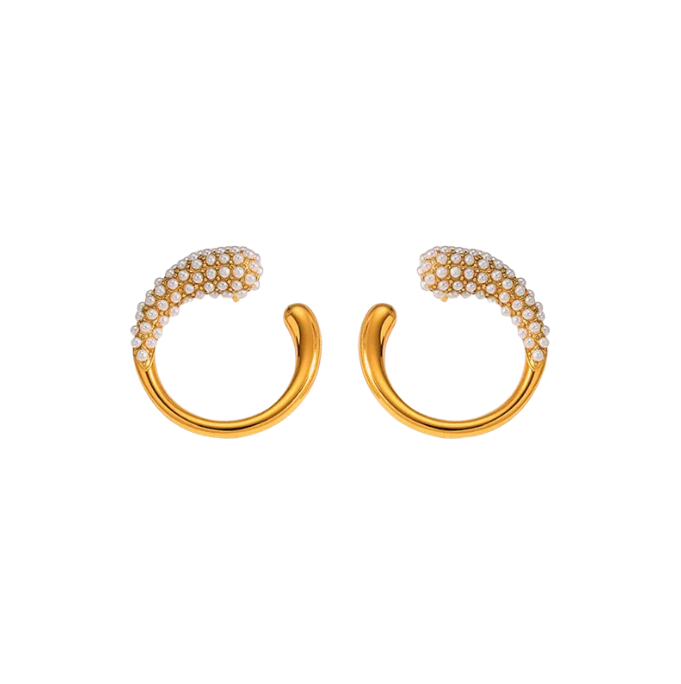 Golden Pearl C-Hoop Earrings - Earrings - 18k Gold Plated Waterproof Jewellery - Collection 9