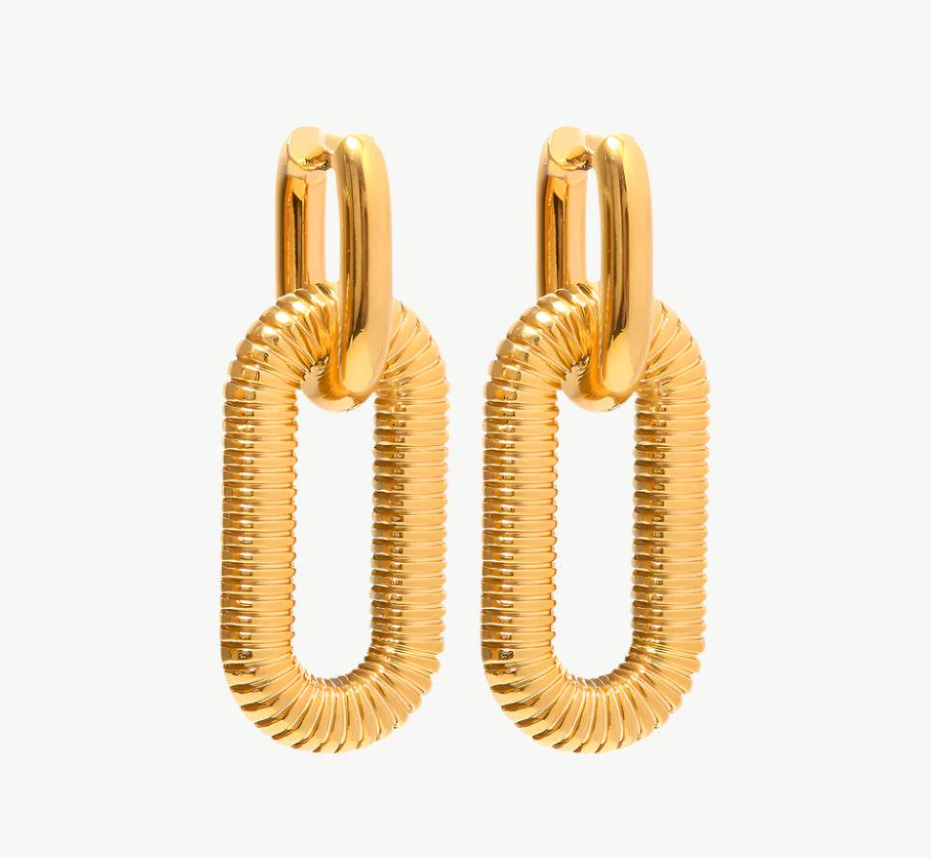 Golden Double Ring Drop Earrings - Earrings - 18k Gold Plated Waterproof Jewellery - Collection 9