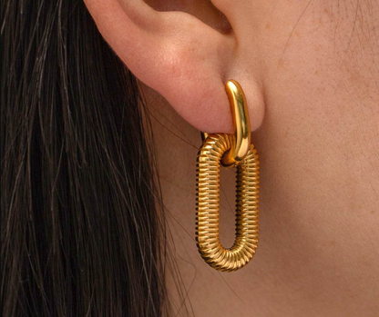 Golden Double Ring Drop Earrings - Earrings - 18k Gold Plated Waterproof Jewellery - Collection 9