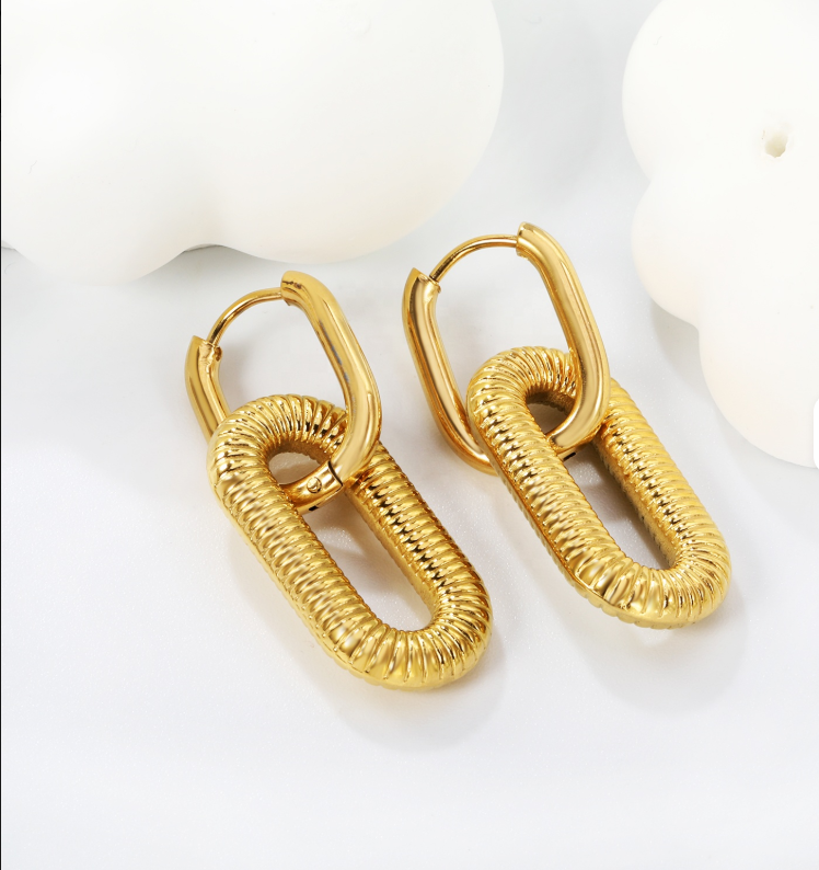Golden Double Ring Drop Earrings - Earrings - 18k Gold Plated Waterproof Jewellery - Collection 9