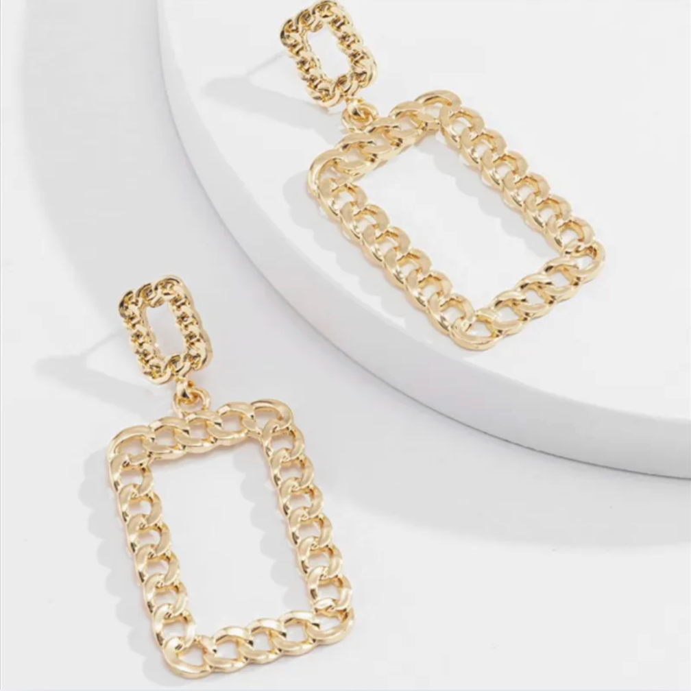 Chunky Chain Rectangle Earrings - Jewelry - 18k Gold Plated Waterproof Jewellery - Collection 9