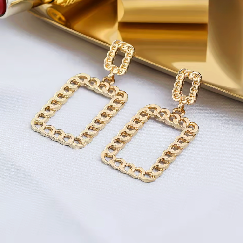 Chunky Chain Rectangle Earrings - Jewelry - 18k Gold Plated Waterproof Jewellery - Collection 9