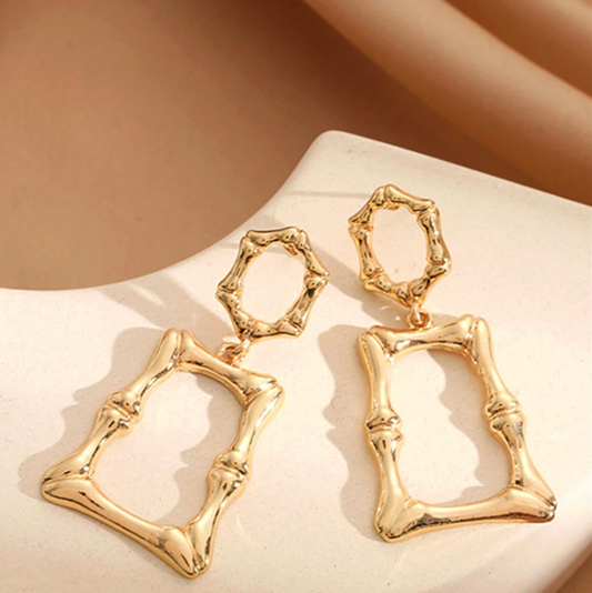 Bamboo Frame Drop Earrings - Jewelry - 18k Gold Plated Waterproof Jewellery - Collection 9