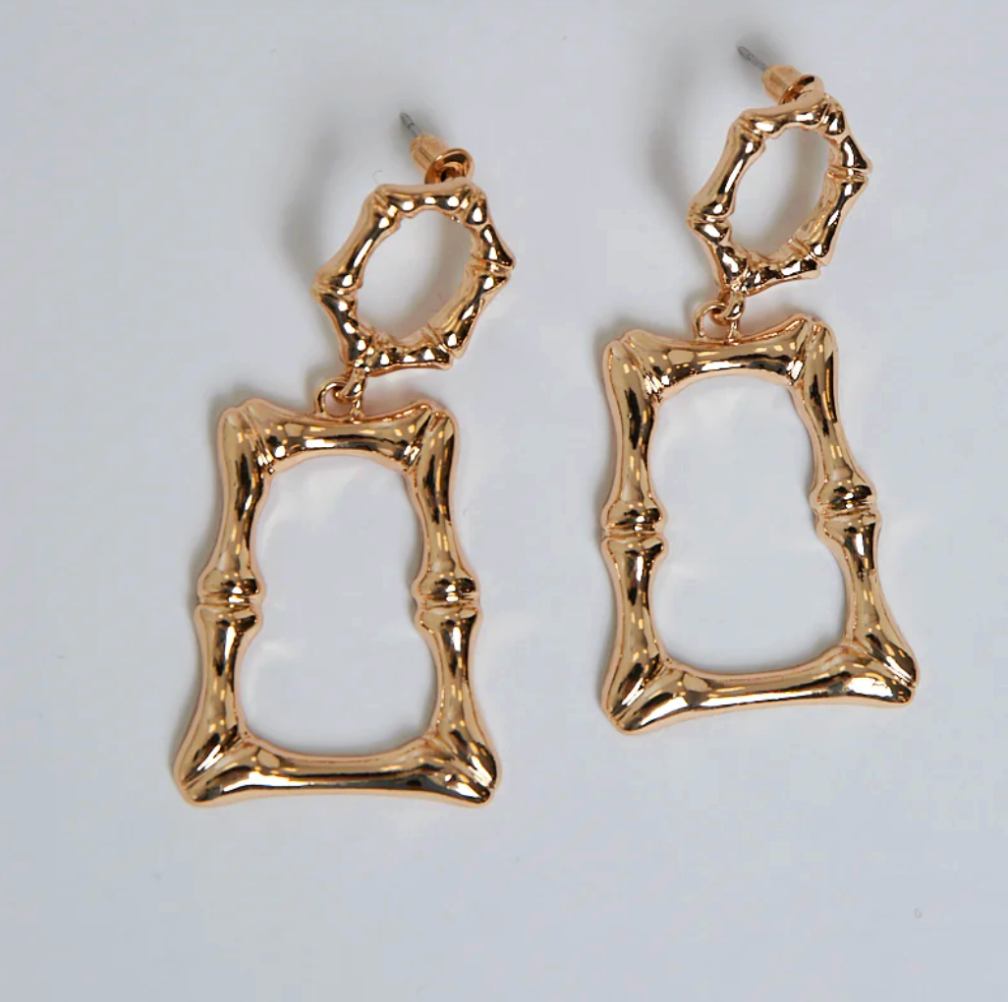 Bamboo Frame Drop Earrings - Jewelry - 18k Gold Plated Waterproof Jewellery - Collection 9