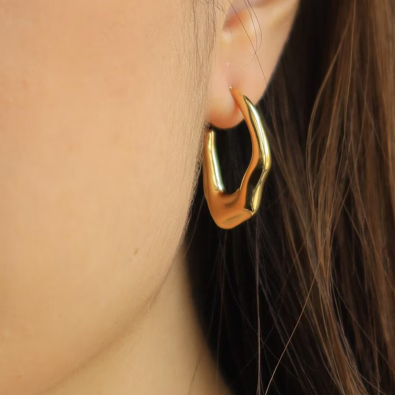 Molten Wave Hoop Earrings - Jewelry - 18k Gold Plated Waterproof Jewellery - Collection 9
