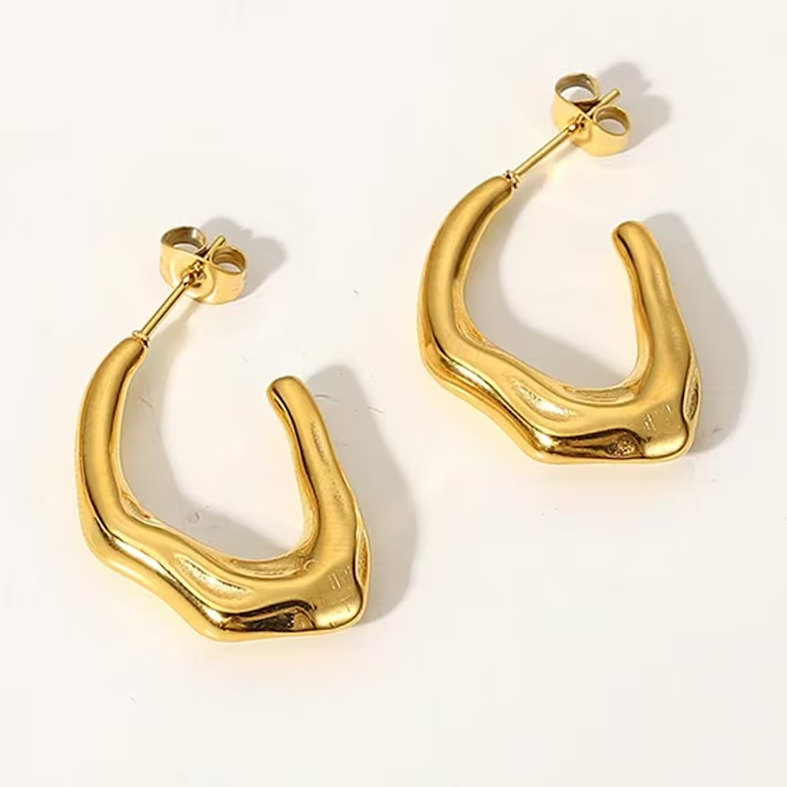 Molten Wave Hoop Earrings - Jewelry - 18k Gold Plated Waterproof Jewellery - Collection 9