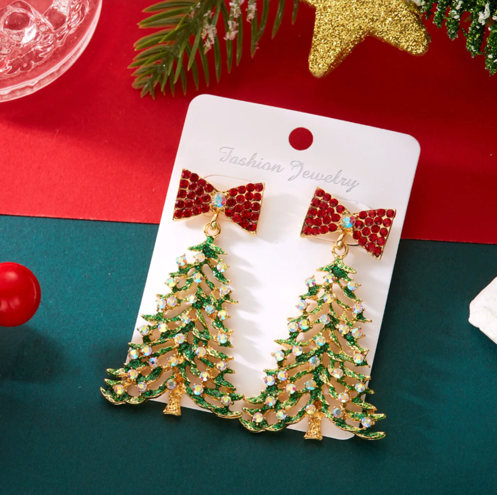 Rainbow Crystal Christmas Tree Earrings - Earrings - 18k Gold Plated Waterproof Jewellery - Collection 9