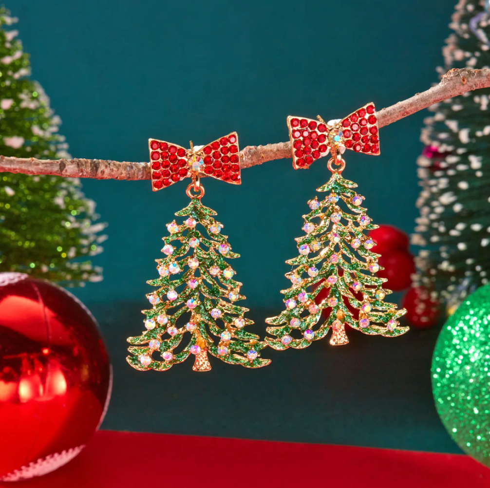 Rainbow Crystal Christmas Tree Earrings - Earrings - 18k Gold Plated Waterproof Jewellery - Collection 9