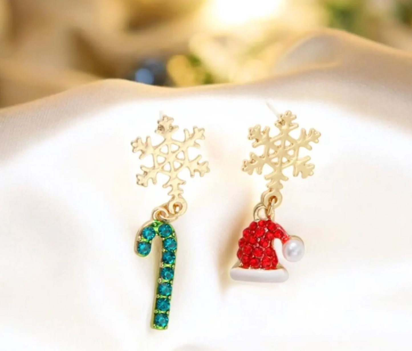 Snowflake Candy Cane & Santa Hat Drop Earrings - Earrings - 18k Gold Plated Waterproof Jewellery - Collection 9