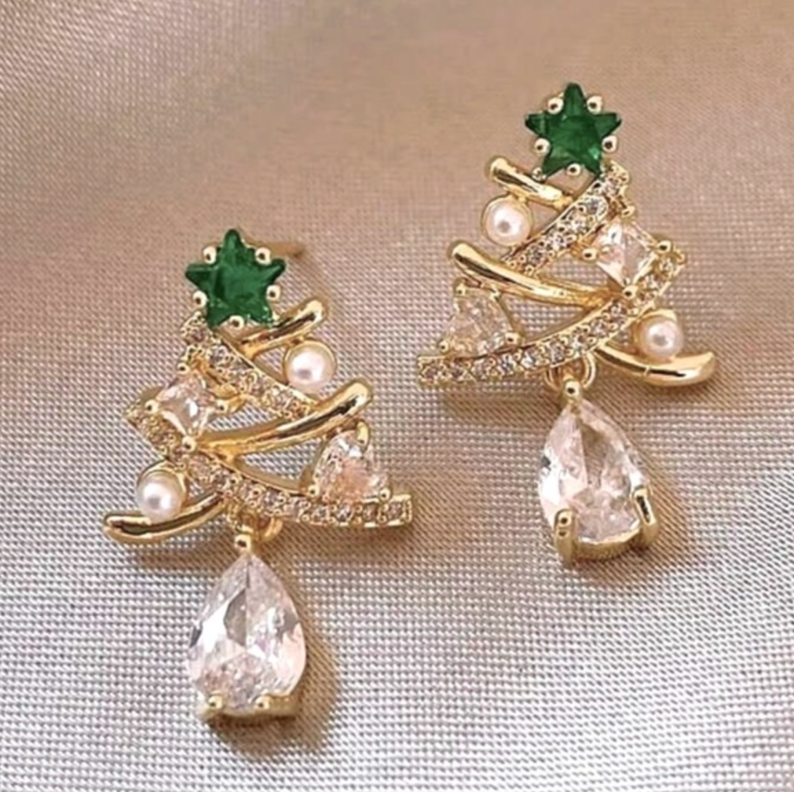 Pearl & Crystal Christmas Tree Stud Earrings - Earrings - 18k Gold Plated Waterproof Jewellery - Collection 9