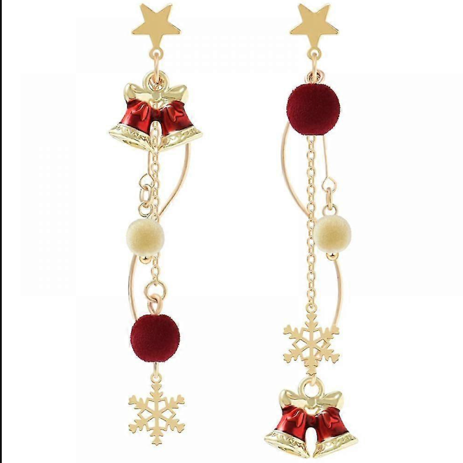 Bell & Snowflake Asymmetric Chain Earrings - Earrings - 18k Gold Plated Waterproof Jewellery - Collection 9