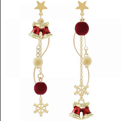 Bell & Snowflake Asymmetric Chain Earrings - Earrings - 18k Gold Plated Waterproof Jewellery - Collection 9