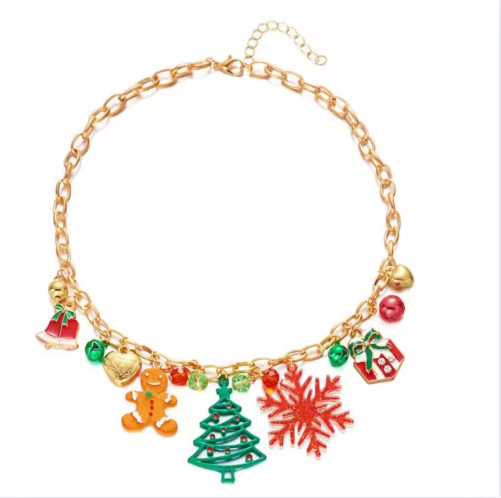 Gingerbread & Snowflake Christmas Necklace - Necklaces - 18k Gold Plated Waterproof Jewellery - Collection 9