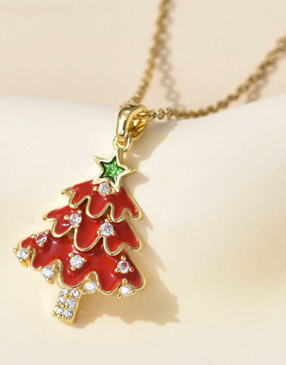 Red Enamel Christmas Tree Pendant Necklace - Necklaces - 18k Gold Plated Waterproof Jewellery - Collection 9