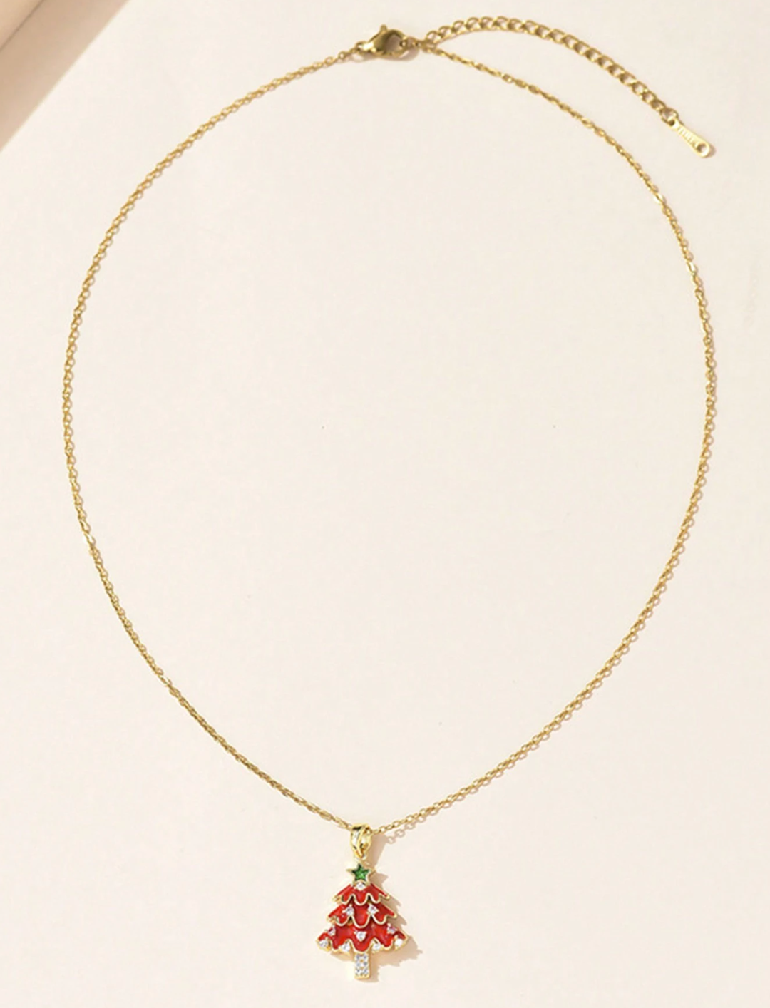 Red Enamel Christmas Tree Pendant Necklace - Necklaces - 18k Gold Plated Waterproof Jewellery - Collection 9