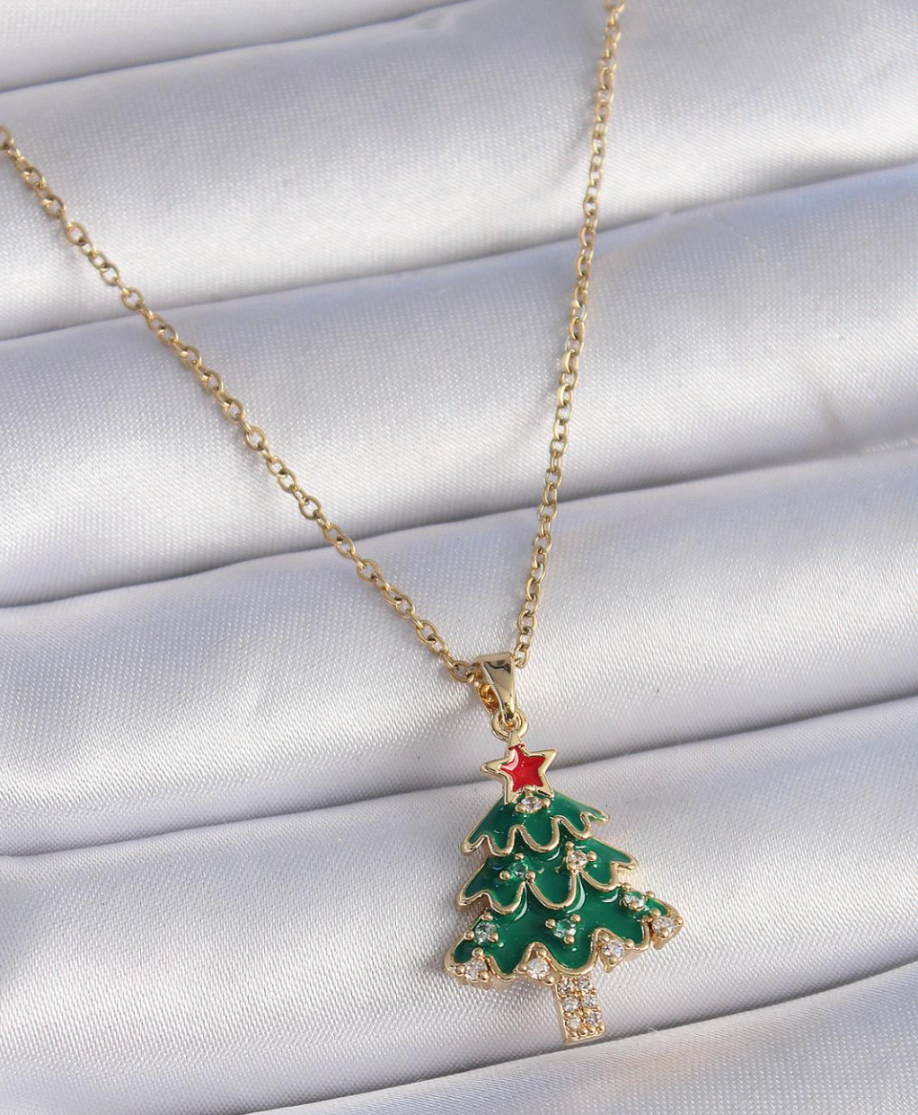 Green Enamel Christmas Tree Pendant Necklace - Necklaces - 18k Gold Plated Waterproof Jewellery - Collection 9