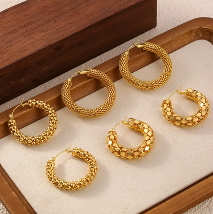 Gold Textured Hoop Earrings - hoop - 18k Gold Plated Waterproof Jewellery - Collection 9