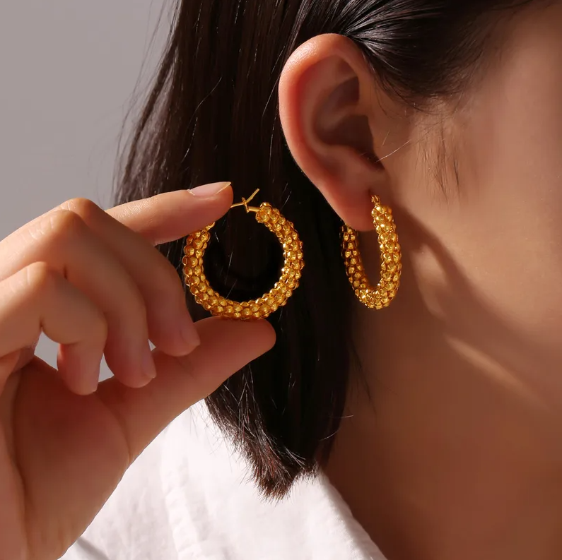 Gold Textured Hoop Earrings - hoop - 18k Gold Plated Waterproof Jewellery - Collection 9