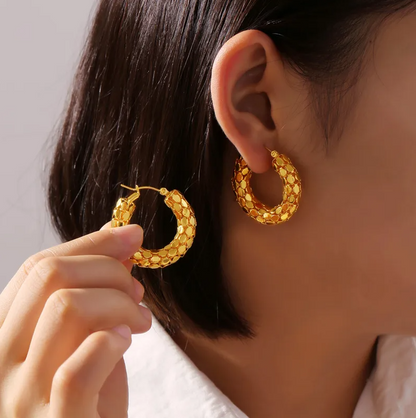 Gold Textured Hoop Earrings - hoop - 18k Gold Plated Waterproof Jewellery - Collection 9