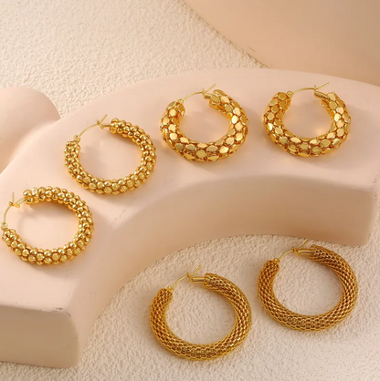 Gold Textured Hoop Earrings - hoop - 18k Gold Plated Waterproof Jewellery - Collection 9