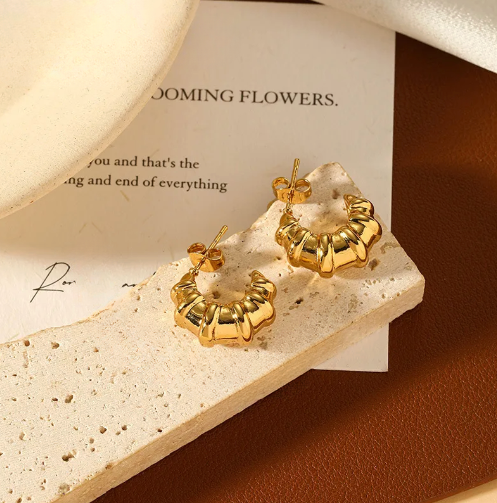 Gold Flower Petal C-Hoop Earrings - - 18k Gold Plated Waterproof Jewellery - Collection 9