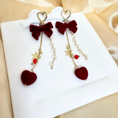 Heart Bow & Snowflake Tassel Drop Earrings - Earrings - 18k Gold Plated Waterproof Jewellery - Collection 9