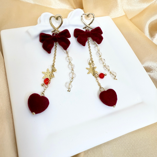 Heart Bow & Snowflake Tassel Drop Earrings - Earrings - 18k Gold Plated Waterproof Jewellery - Collection 9