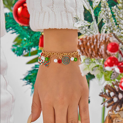 Candy Cane & Pearl Charm Bracelet - Bracelets - 18k Gold Plated Waterproof Jewellery - Collection 9