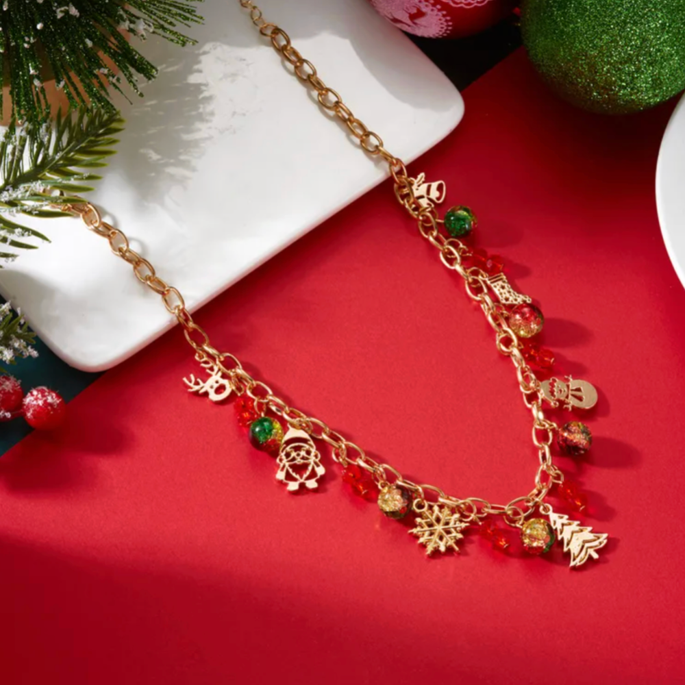 Red & Green Bead Christmas Necklace - Necklaces - 18k Gold Plated Waterproof Jewellery - Collection 9