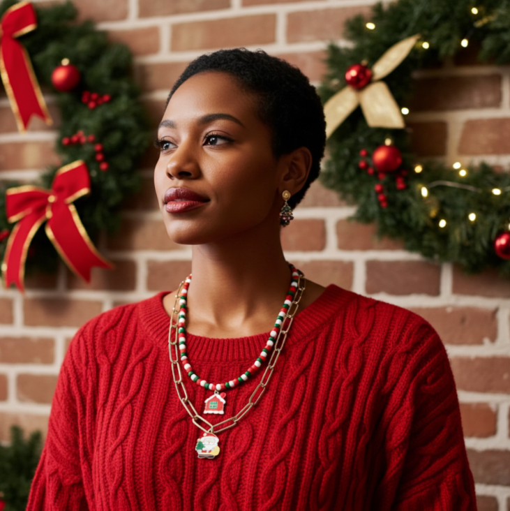 Layered Christmas Charm Necklace - Necklaces - 18k Gold Plated Waterproof Jewellery - Collection 9