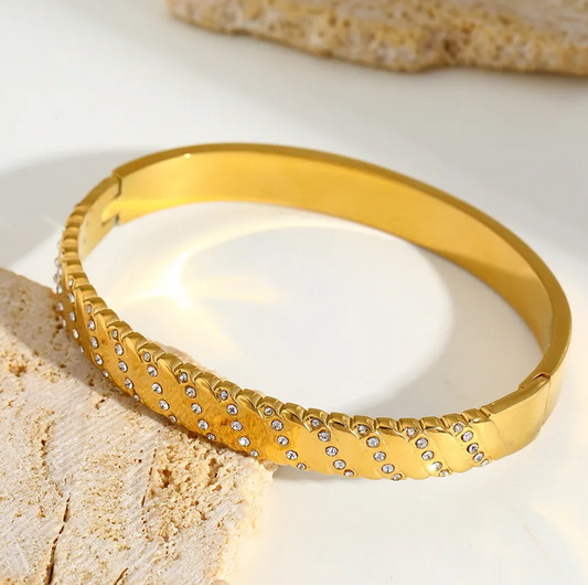 Gold Crystal Wave Bangle - Bracelet - 18k Gold Plated Waterproof Jewellery - Collection 9